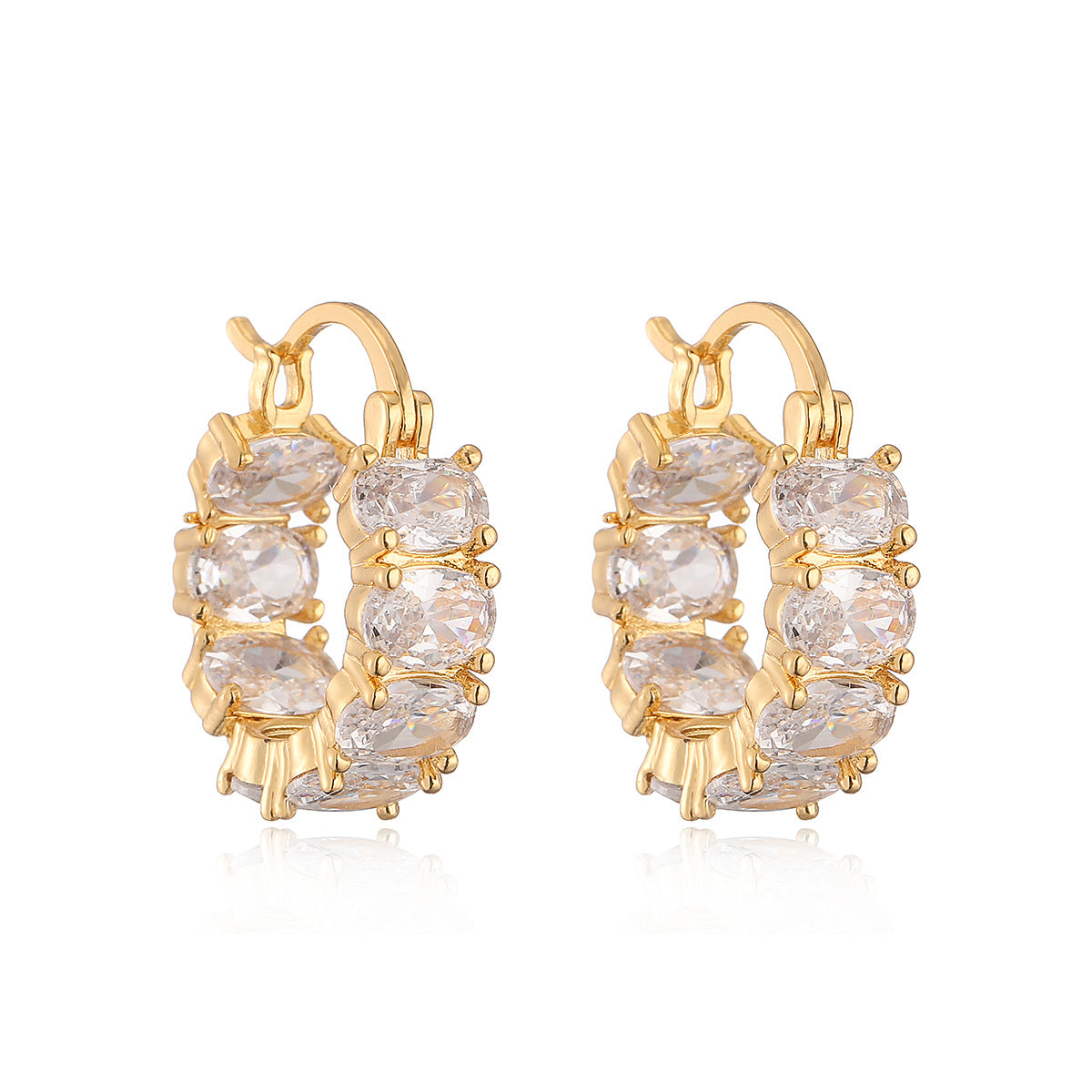 Minimalist Geometric Copper Hoop Earrings with 18K Gold Plating and Zircon Inlay for Women