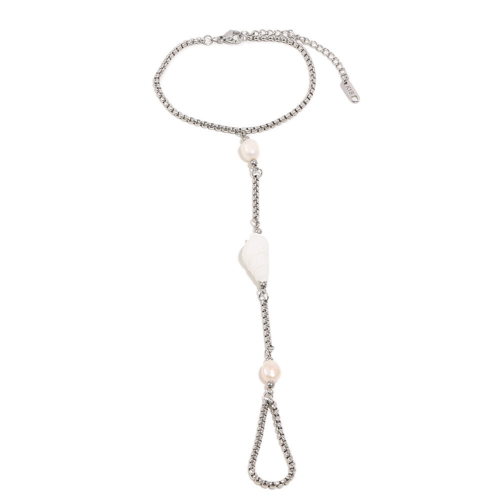 Elegante bracciale da donna conchiglia geometrica in perle, in acciaio inossidabile placcato oro 18 carati