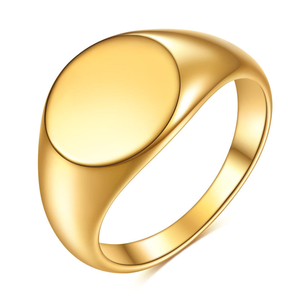 Anello minimalista in acciaio al titanio lucido da donna con fascia geometrica quadrata e rotonda Incisione personalizzata disponibile