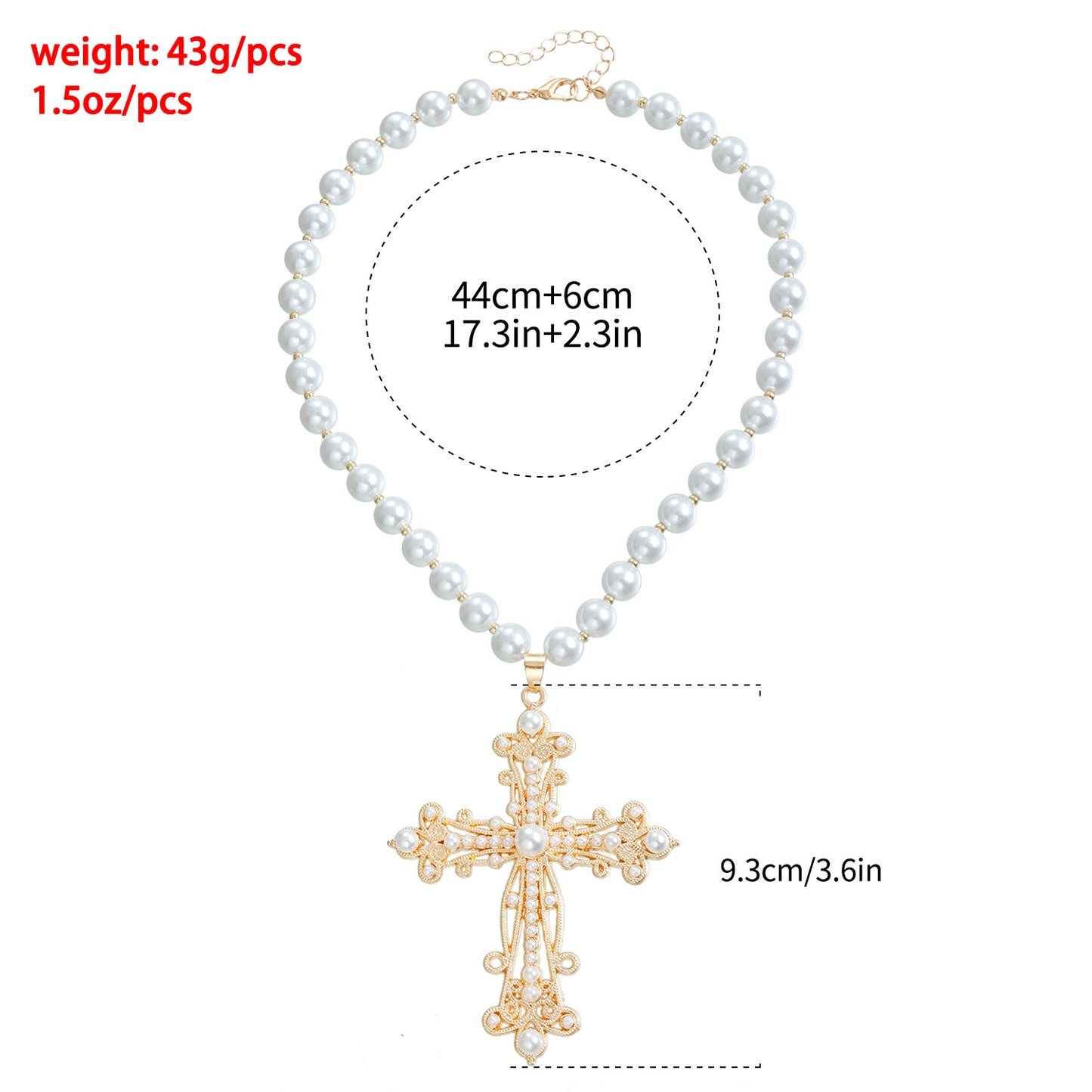 Fashionable Cross Pendant Necklace for Women with Alloy Construction Electroplated Finish and Delicate Pearl Inlay