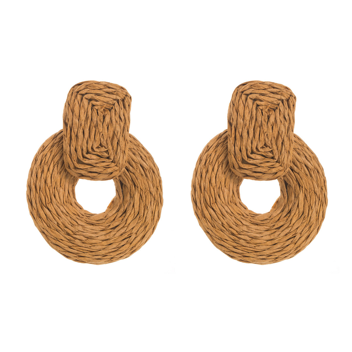 Pendientes colgantes geométricos de rafia tejidos a mano estilo bohemio para mujer, joyería dulce y fresca de verano para vacaciones