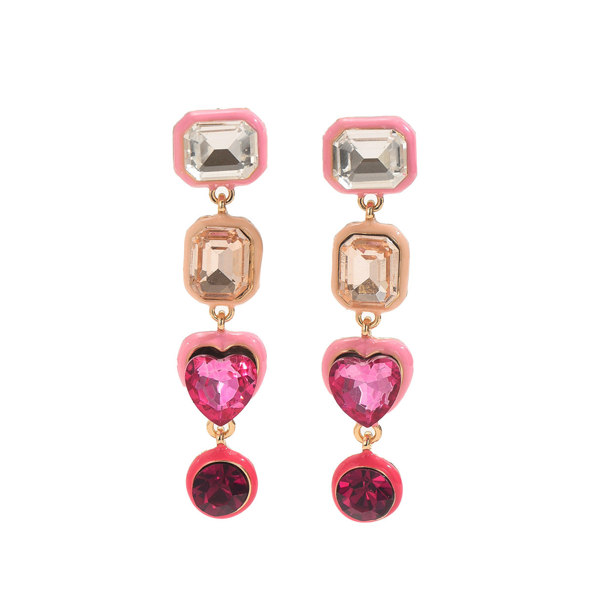 Pendientes minimalistas con forma de corazón de esmalte y circonitas de aleación de zinc con postes de acero inoxidable para mujer
