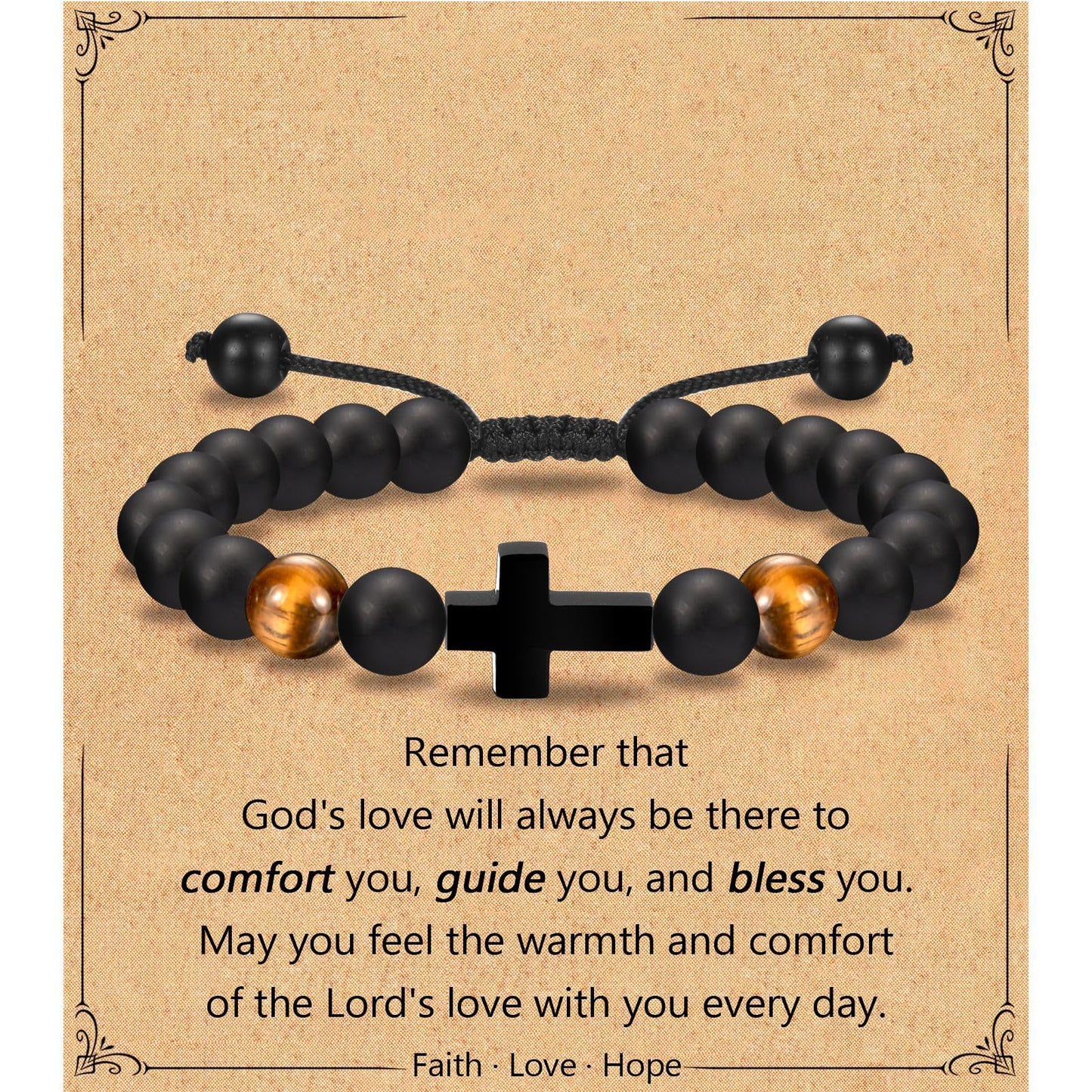 Minimalist Matte Tiger Eye Stone Cross Beaded Bracelet for Men
