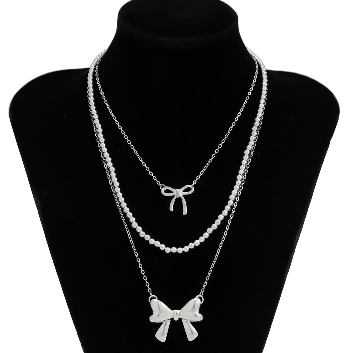 Elegant Alloy Bow Pendant Pearl Chain Necklace for Women