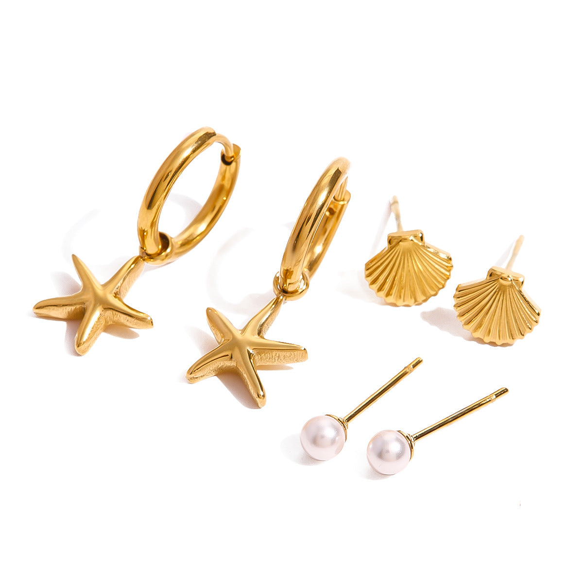 Pendientes de acero inoxidable en forma de estrella de mar, chapados, para mujer, de Moda-Commuter