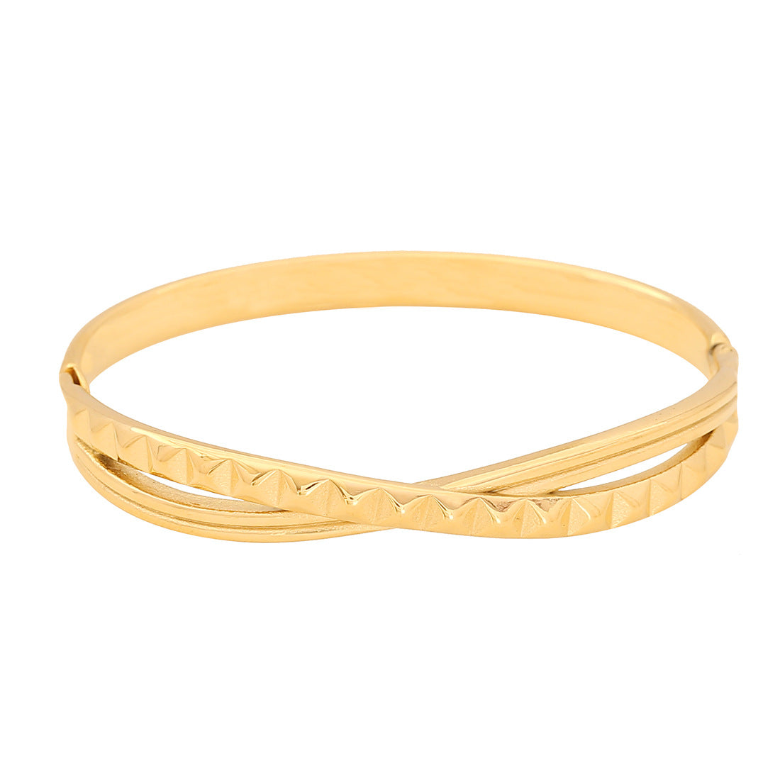 Geometric Line Stainless Steel Bracelet with Gold-Plated Leaf Charm for Women