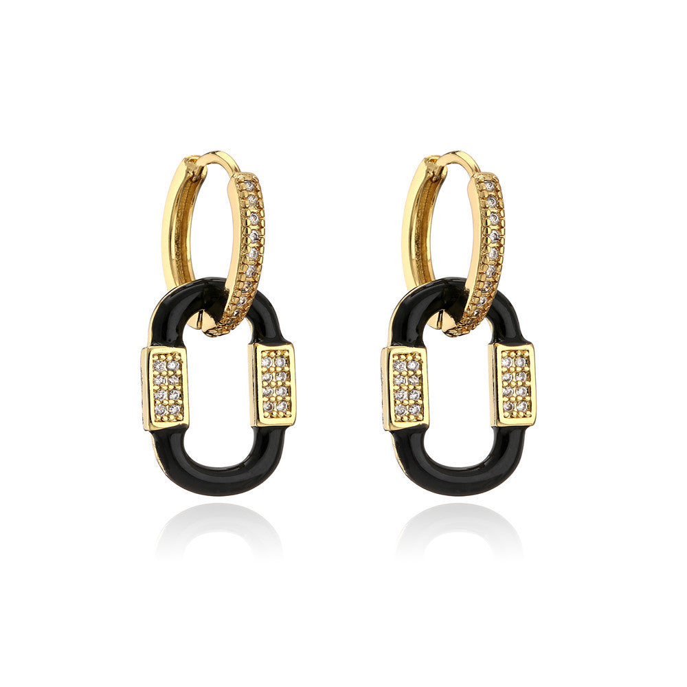 Vintage Minimalist Geometric Drip Oil Cubic Zirconia 18K Gold Plated Brass Earrings