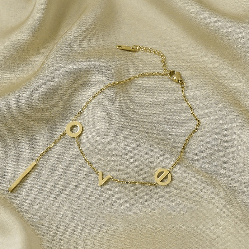 Minimalist LOVE-Shaped Titanium Steel Anklet for Women with Rose Gold Finish