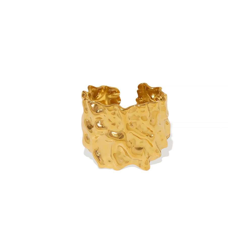 Anello in Acciaio Inox Dorato 18K Geometria Minimalista Stropicciata Unisex Moda Gioielli