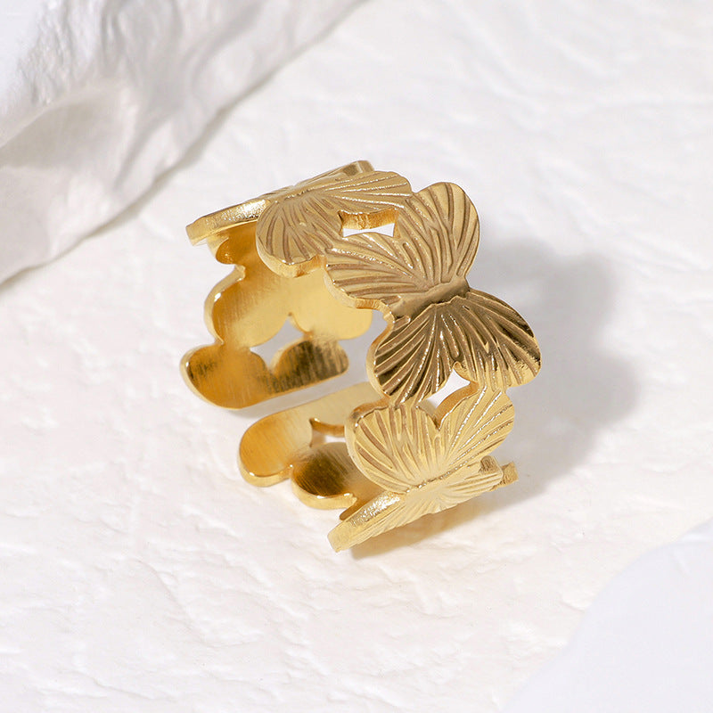 Anello Aperto Regolabile Minimalista a Forma di Farfalla in Acciaio Inox da Donna con Finitura Placcata