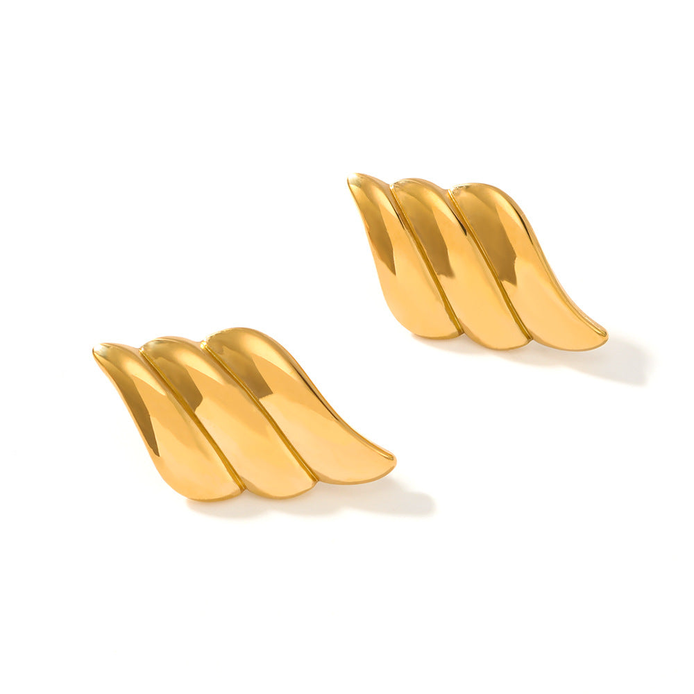 Geometric Angel Wing Stainless Steel Earrings with 18K Gold Plating for Women