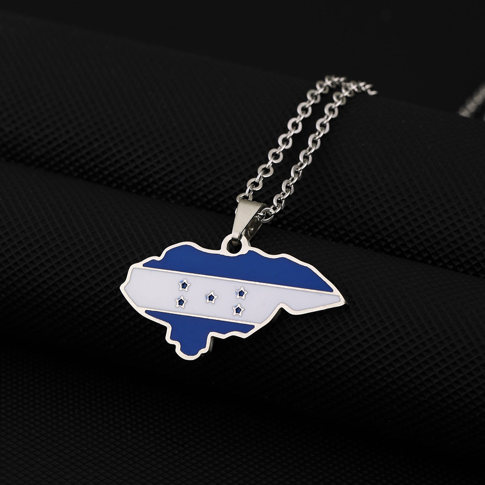 Collar con colgante de mapa de Honduras retro esmaltado en acero inoxidable con cadena tipo O para unisex