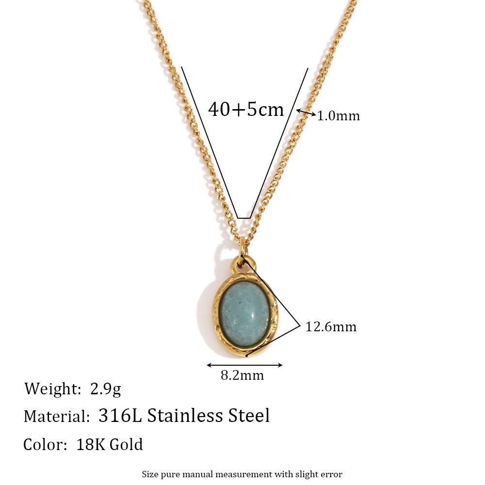 Vintage Palace Style Geometric Stainless Steel 18K Gold Plated Necklace for Women with Natural Stone and Shell Pendant