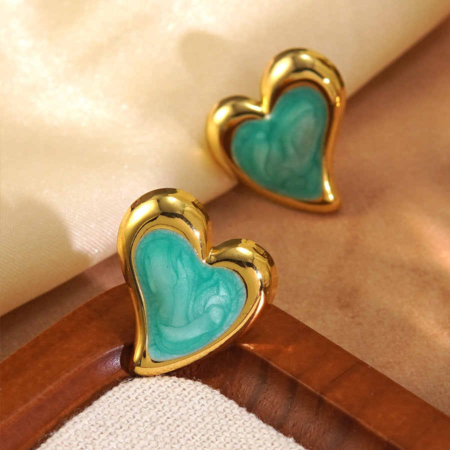 Orecchini da donna minimalisti in acciaio inossidabile con cuore smaltato a goccia