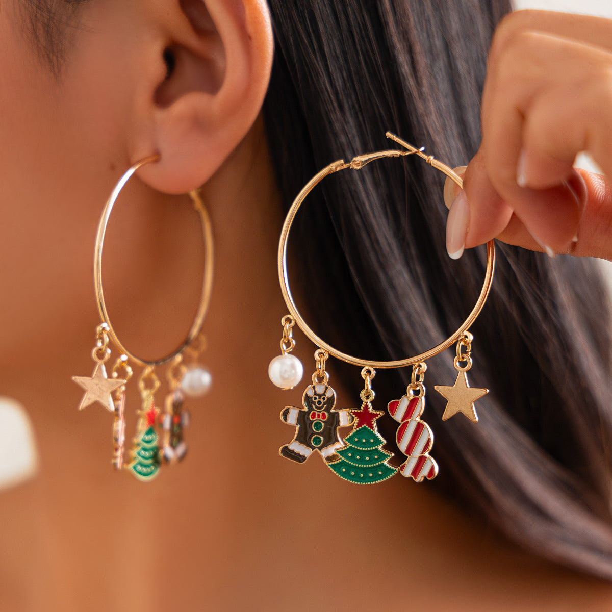 Collana con Pendente a Nappa a Campana e Albero di Natale da Donna in Lega con Finitura Placcata, Design a Stella e Geometrico