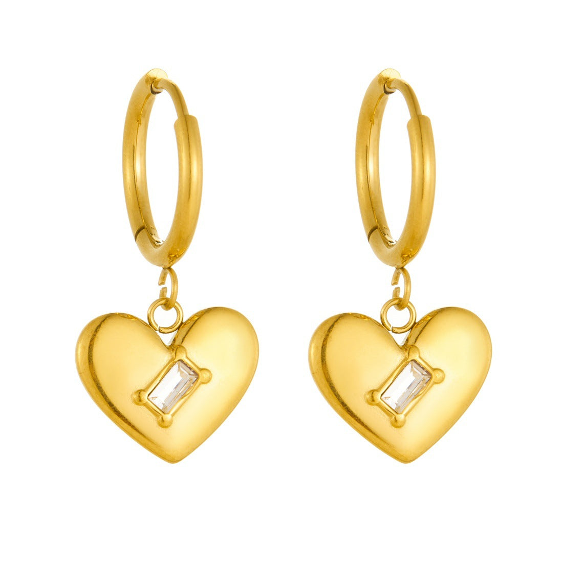 Minimalist Gold Plated Stainless Steel Square Heart Rhinestone Earrings
