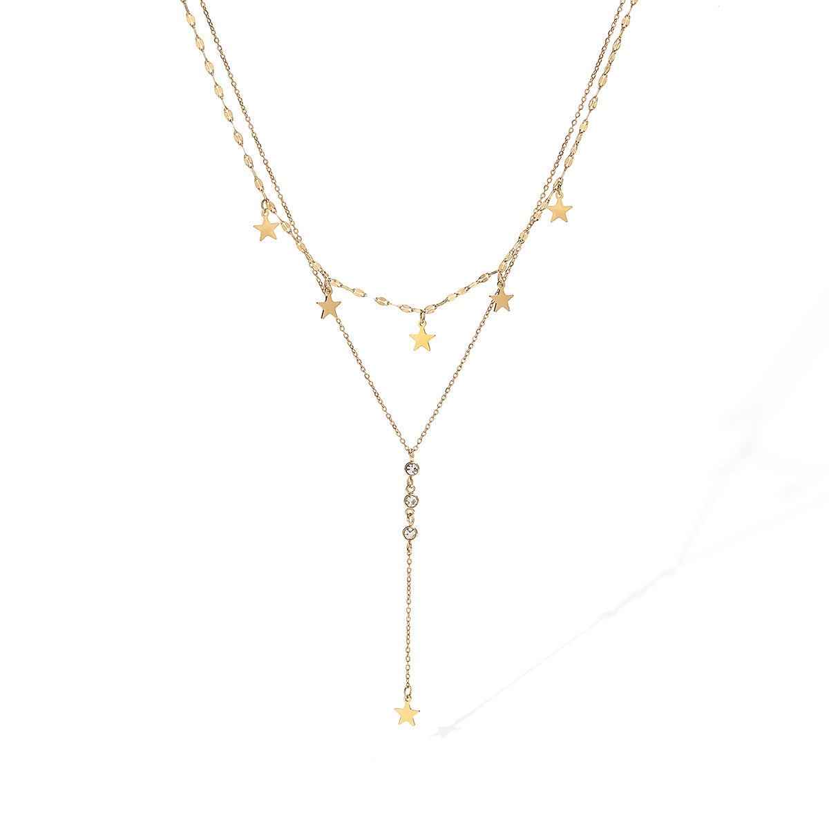 Minimalist Star Pendant Necklace for Women with Stainless Steel Chain Plated in 18K Gold and Zircon Accents