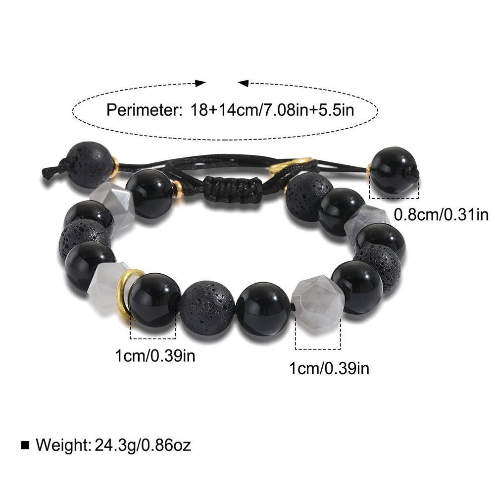 Men's Handmade Adjustable 10mm Faceted Black Volcanic Stone Beaded Bracelet