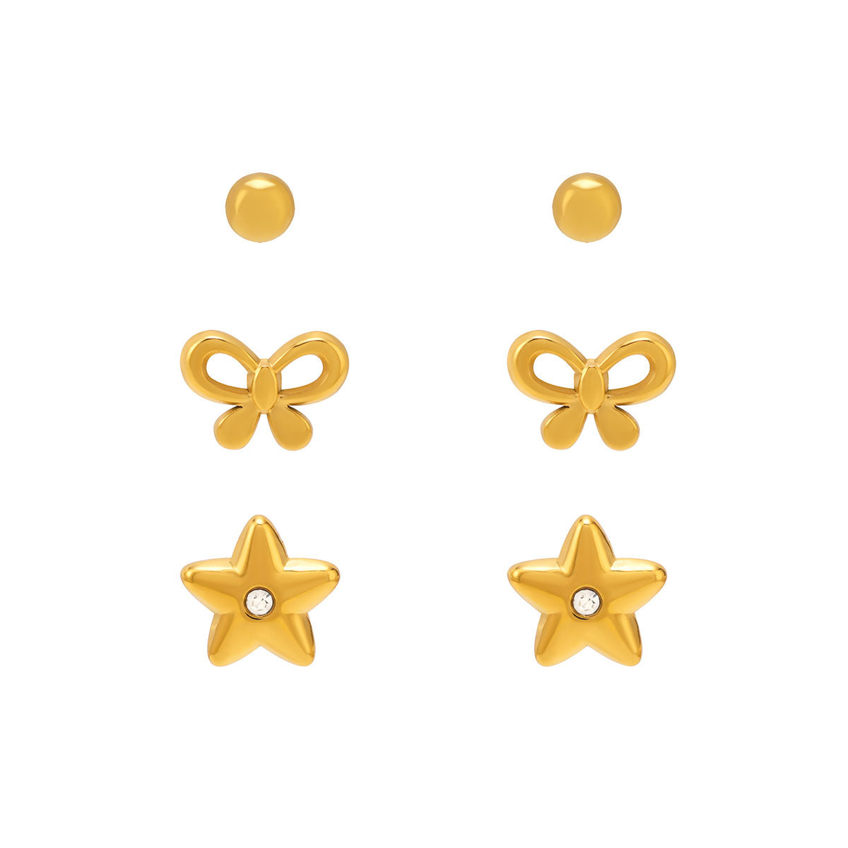 Vintage Style Bowknot and Star Pendant Necklace in Stainless Steel with Rhinestone Inlay and 18K Gold Plating for Women