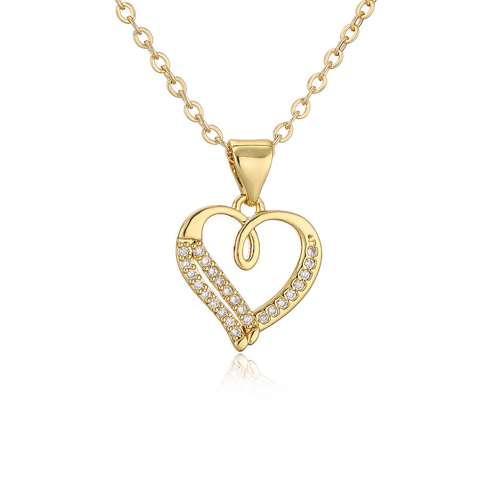 Minimalist 18K Gold Plated Brass Heart Cubic Zirconia Pendant Necklace for Women