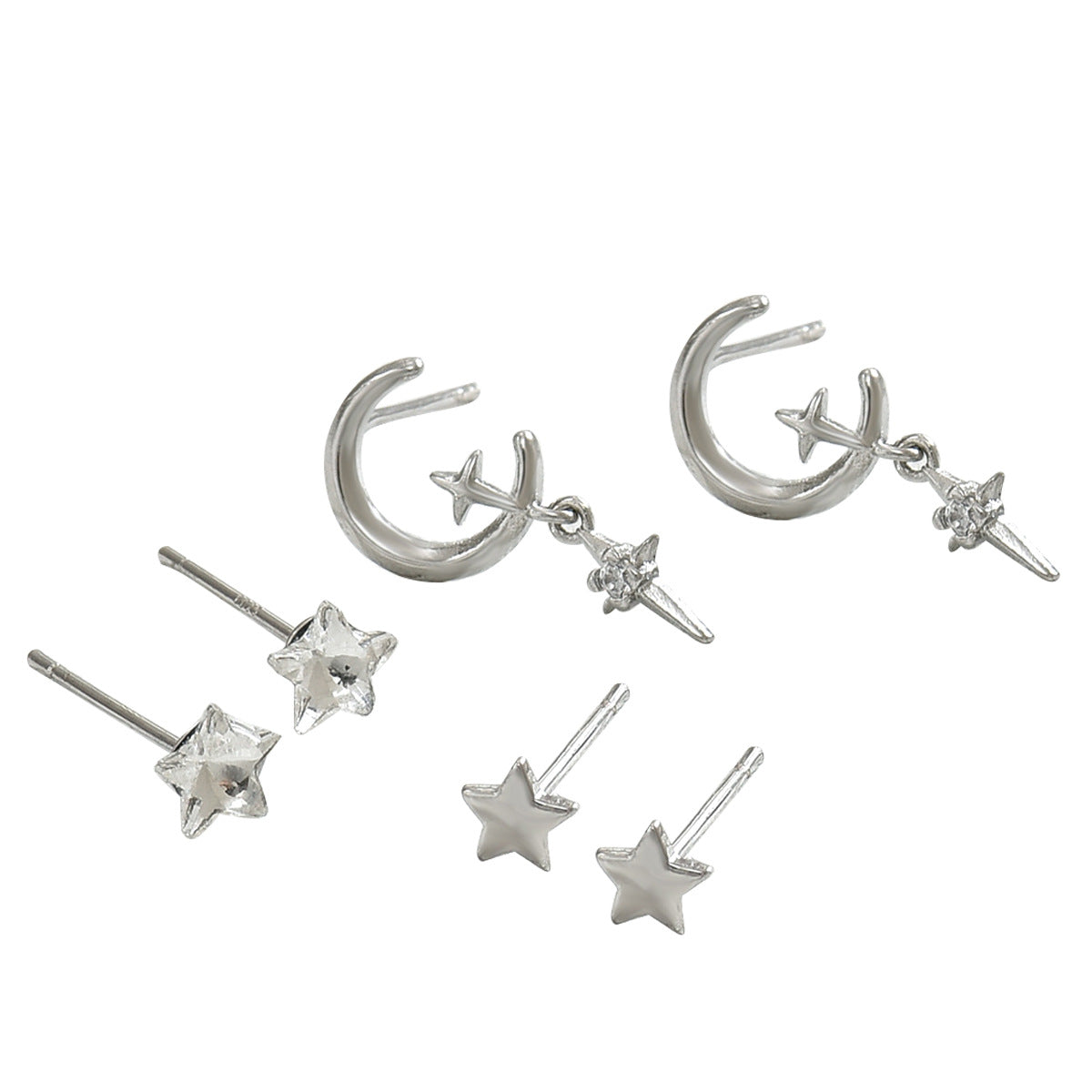 Pendientes de cobre bohemios con luna creciente y estrellas, y circonitas incrustadas para mujer