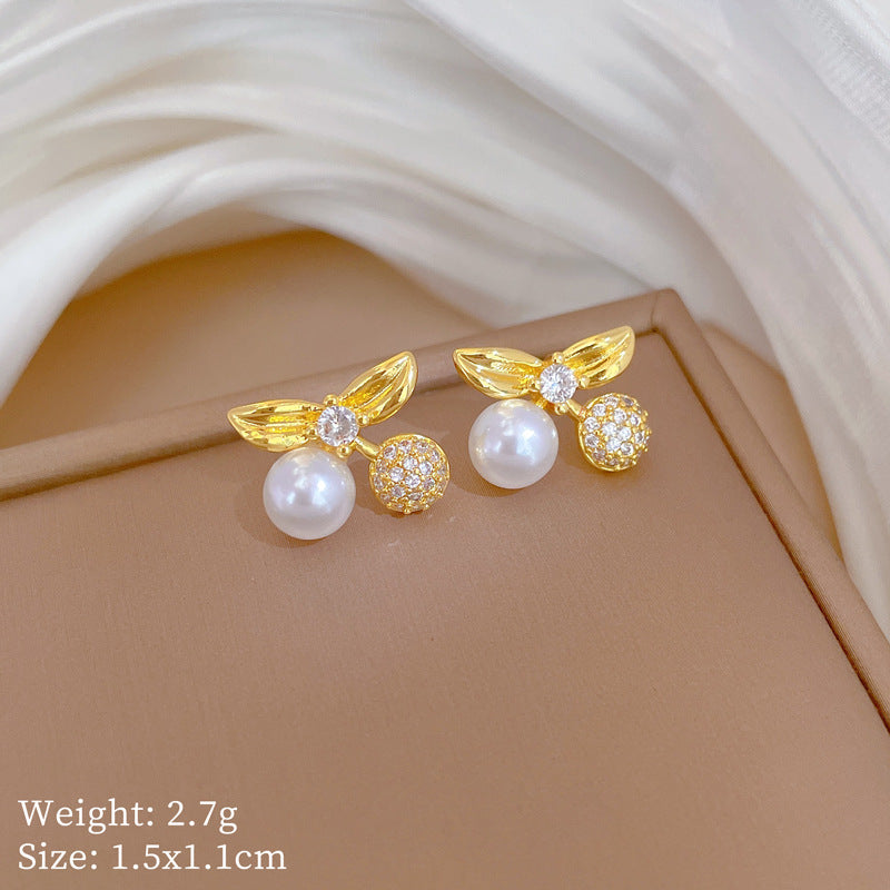Set Minimalista di Collana e Orecchini a Ciliegia in Acciaio al Titanio con Intarsi di Strass da Donna