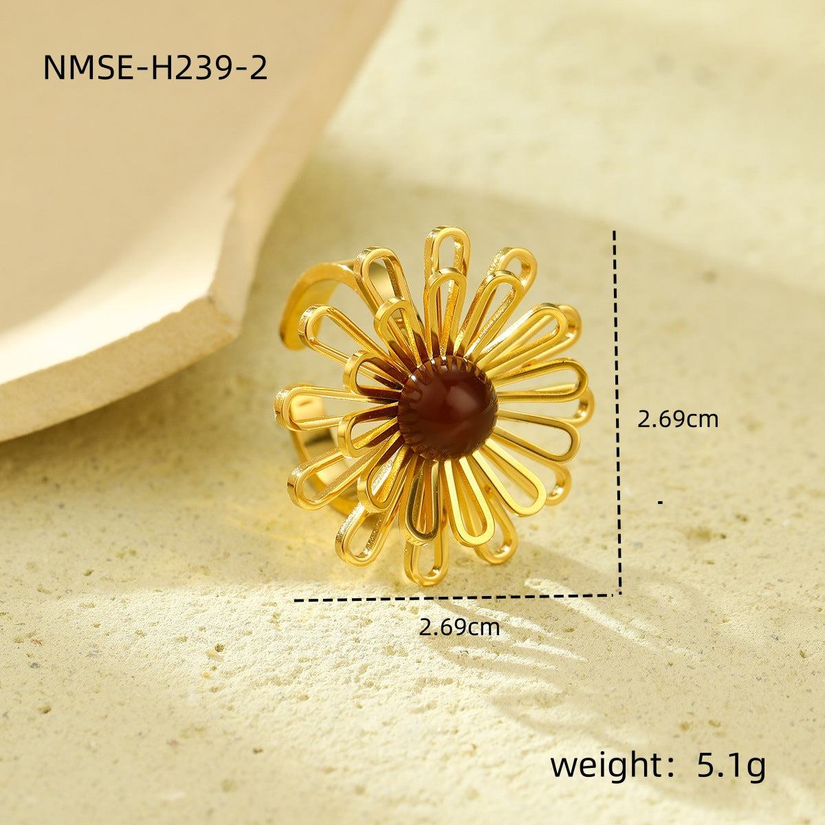 Anillo minimalista de acero inoxidable calado con encaje floral de estilo francés para mujer con acabado chapado