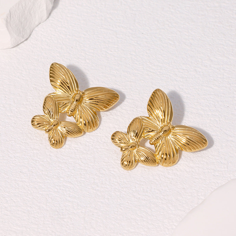 Vintage Butterfly Earrings for Women Stainless Steel Hypoallergenic Studs with Plated Finish
