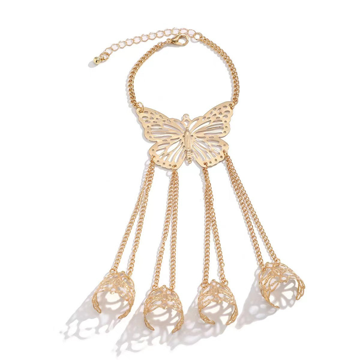 Set bracciale e anello da donna placcato in lega di zinco a forma di farfalla con design minimalista e alla moda