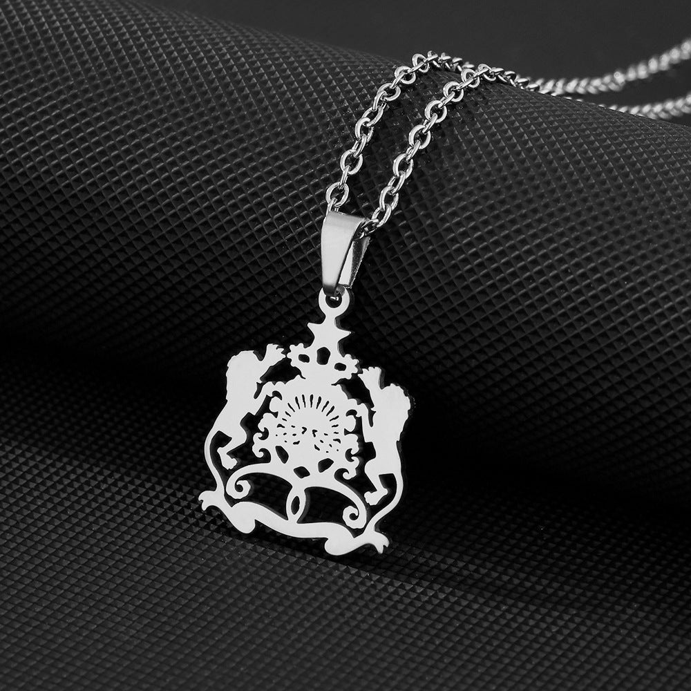 Minimalist Lion-Shaped Stainless Steel Pendant Necklace with Vacuum Plated Finish for Women and Men, Flat Cross Chain Jewelry for Sweaters
