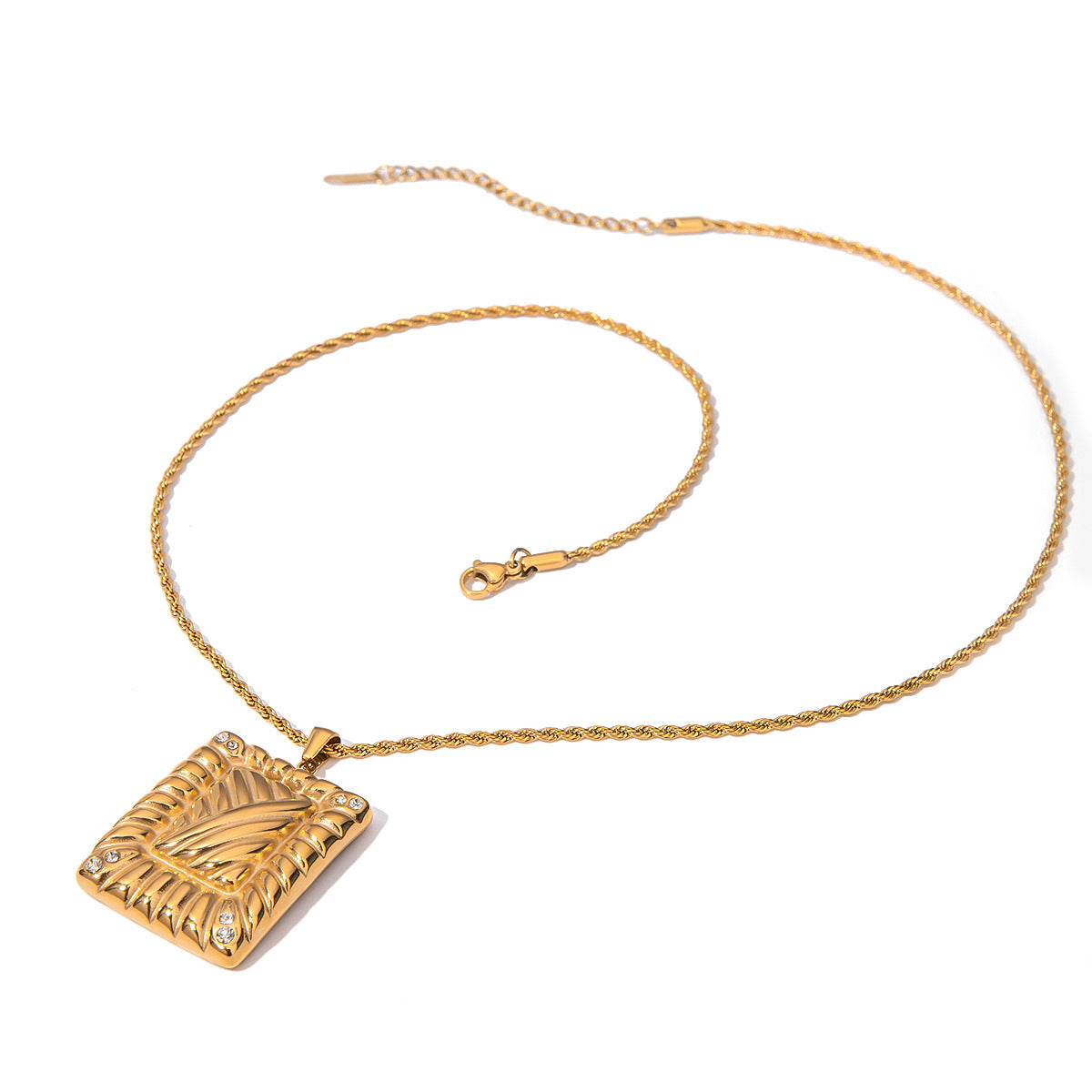 Collar unisex de cadena O con colgante cuadrado geométrico de diamantes de imitación de acero inoxidable chapado en oro de 18 quilates