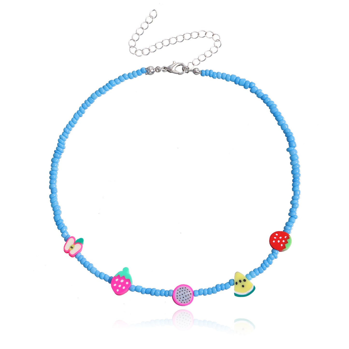 Colorful Fruit-Shaped Beaded Necklace for Women with Lemon and Watermelon Motifs, Fashionable and Cute Pendant Jewelry