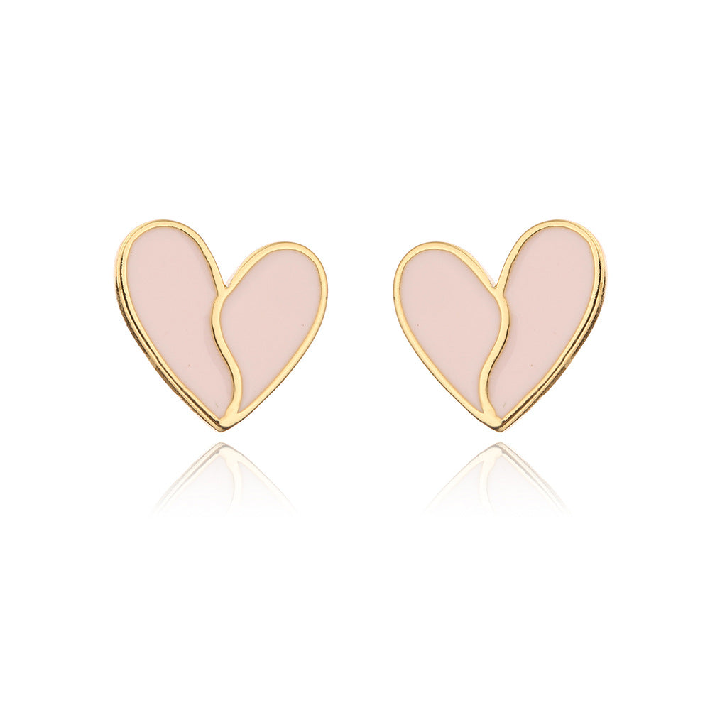 Minimalist Heart-Shaped Copper Earrings with 18K Gold Plating and Enamel Finish for Women