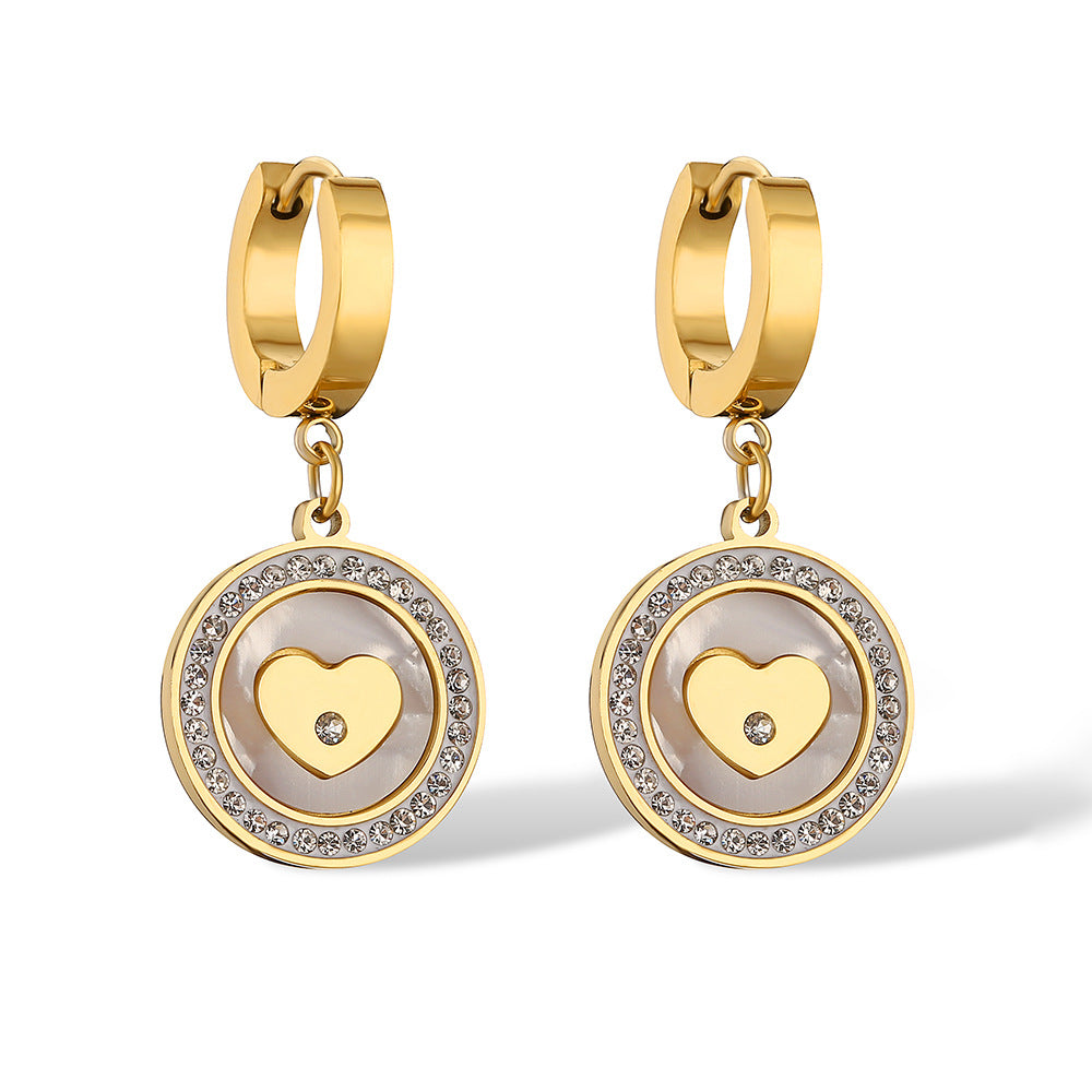 Geometric Heart-Shaped Zirconia Titanium Steel Earrings for Women with Minimalist Fashion and Luxe Aesthetic