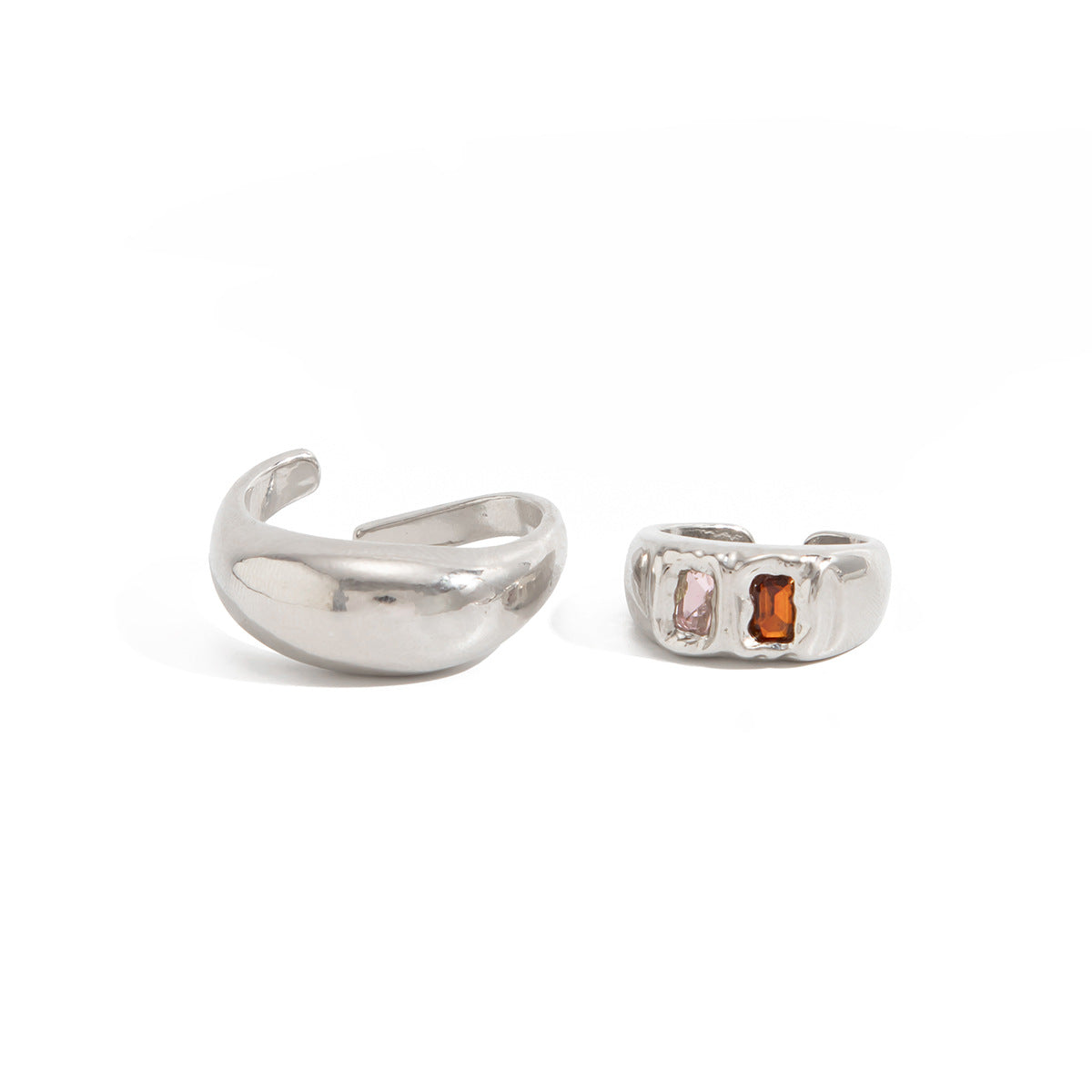 Minimalist Geometric Polished Alloy Micro Rhinestone Inlay Open Toe Ring Set for Women
