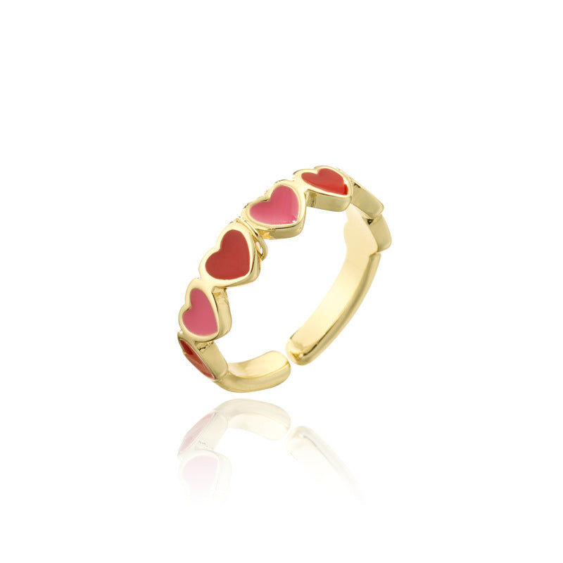 Minimalist Sweet 18K Gold Plated Drip Oil Heart Ring for Women Adjustable