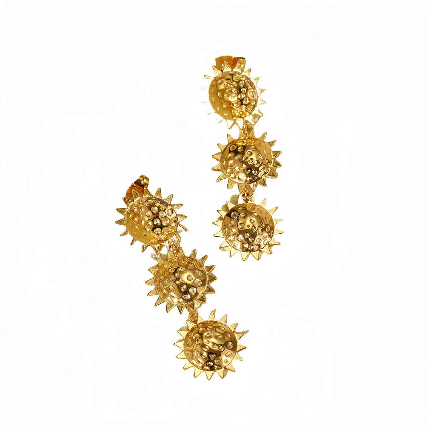 Pendientes de acero de titanio con forma de girasol de moda para mujer con acabado chapado y elegante diseño floral