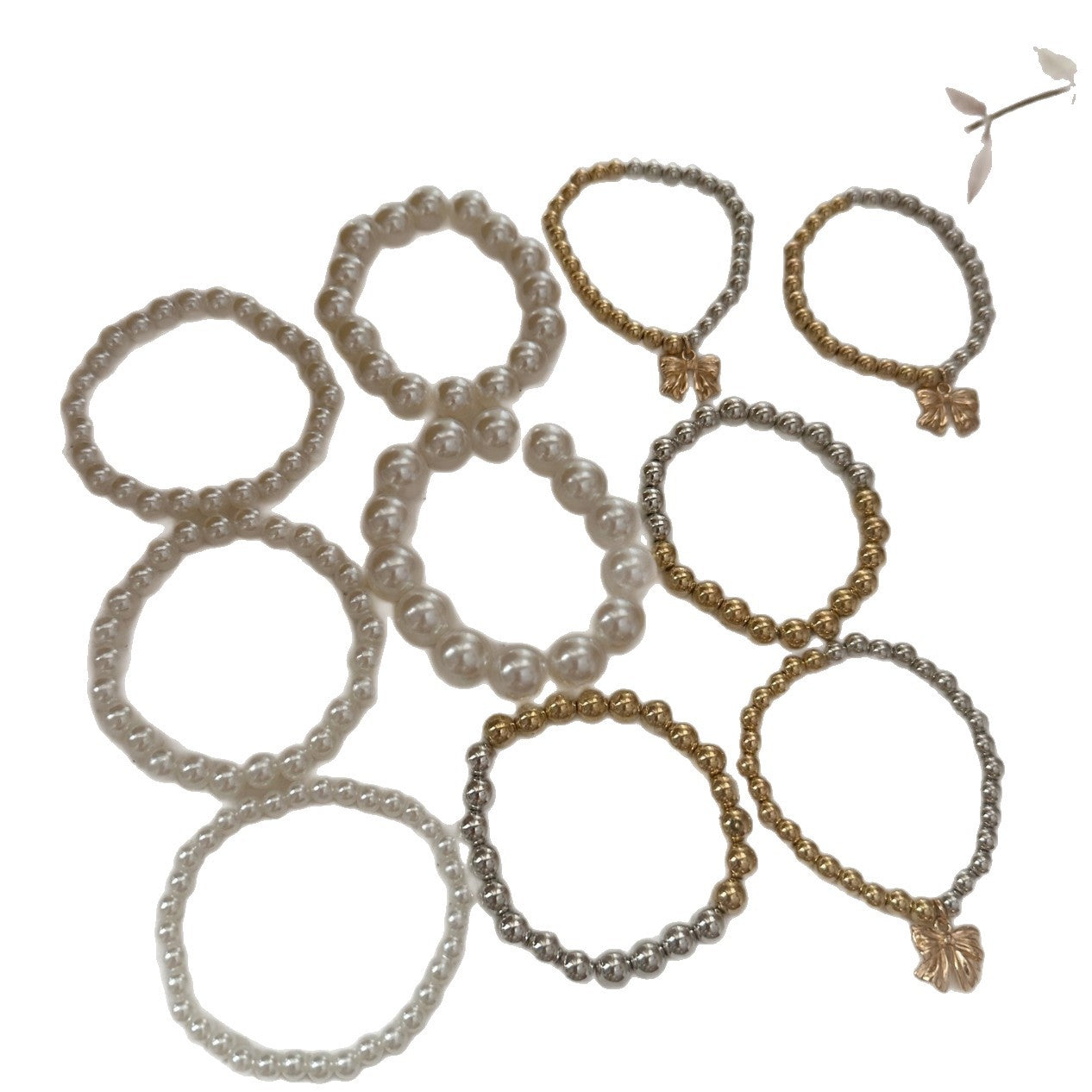 Minimalist Plated Acrylic Beaded Bracelet with Bow Pendant for Women
