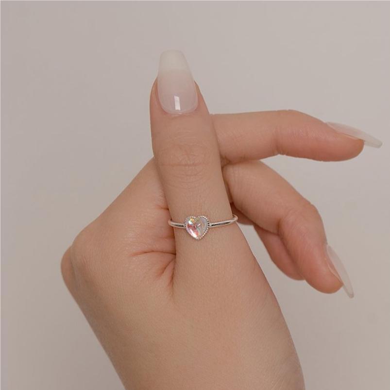 Anillo de Plata de Ley 925 Minimalista con Forma de Corazón y Cristal AB para Mujer