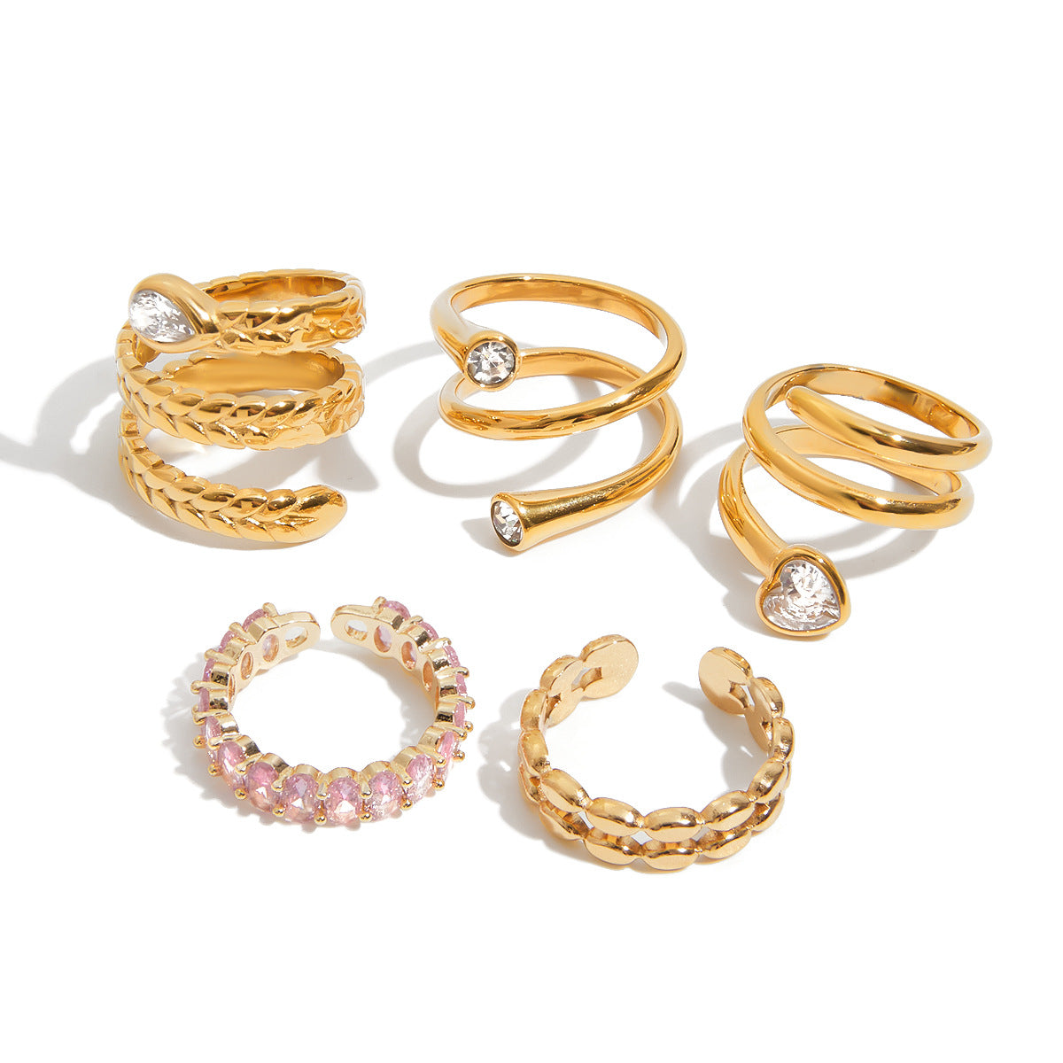Anello Minimalista Geometria Serpente in Acciaio al Titanio con Placcatura in Zirconia Cubica per Donna