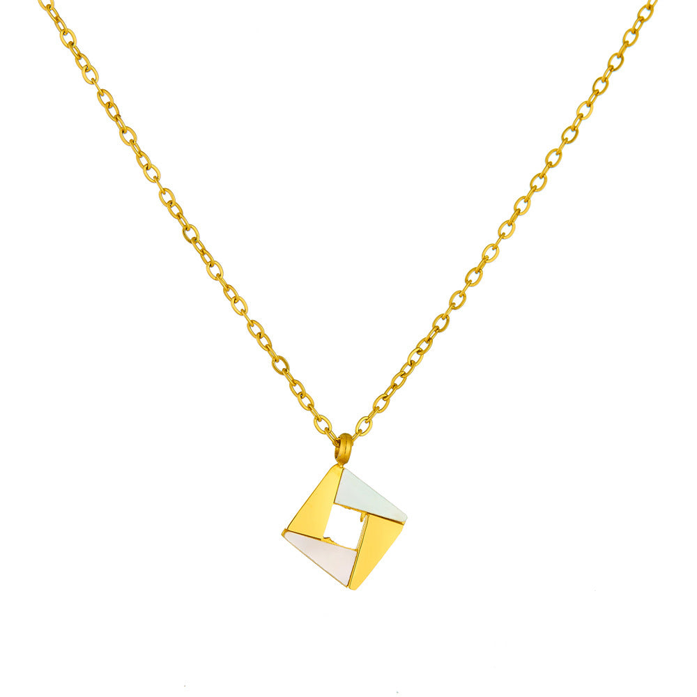 Minimalist Geometric Hollow Square Pendant Necklace in Stainless Steel with Gold Plating on O-Chain for Women