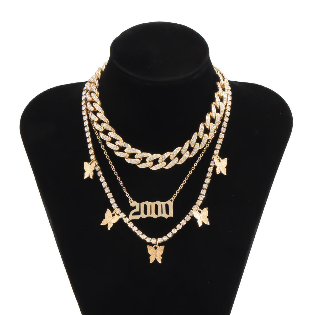 Minimalist Vintage Butterfly Letter Alloy Cuban Chain Necklace for Women