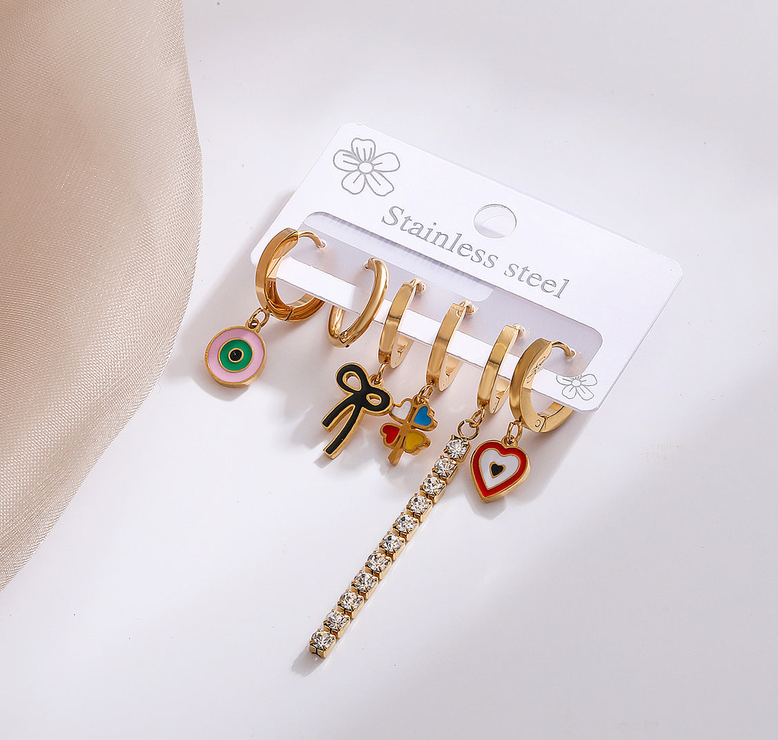 Minimalist 18K Gold Plated Titanium Steel Geometric Eye Feather Irregular Earrings for Women
