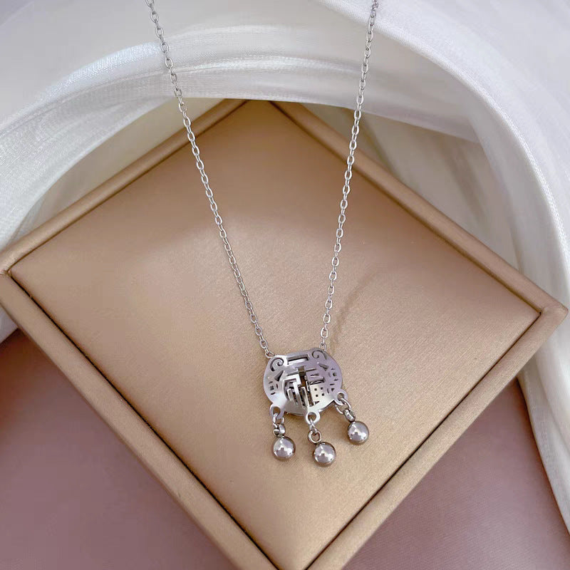 Vintage Chinese Style Geometric Pendant Necklace for Women in Titanium Steel with Plated Finish and O-Chain