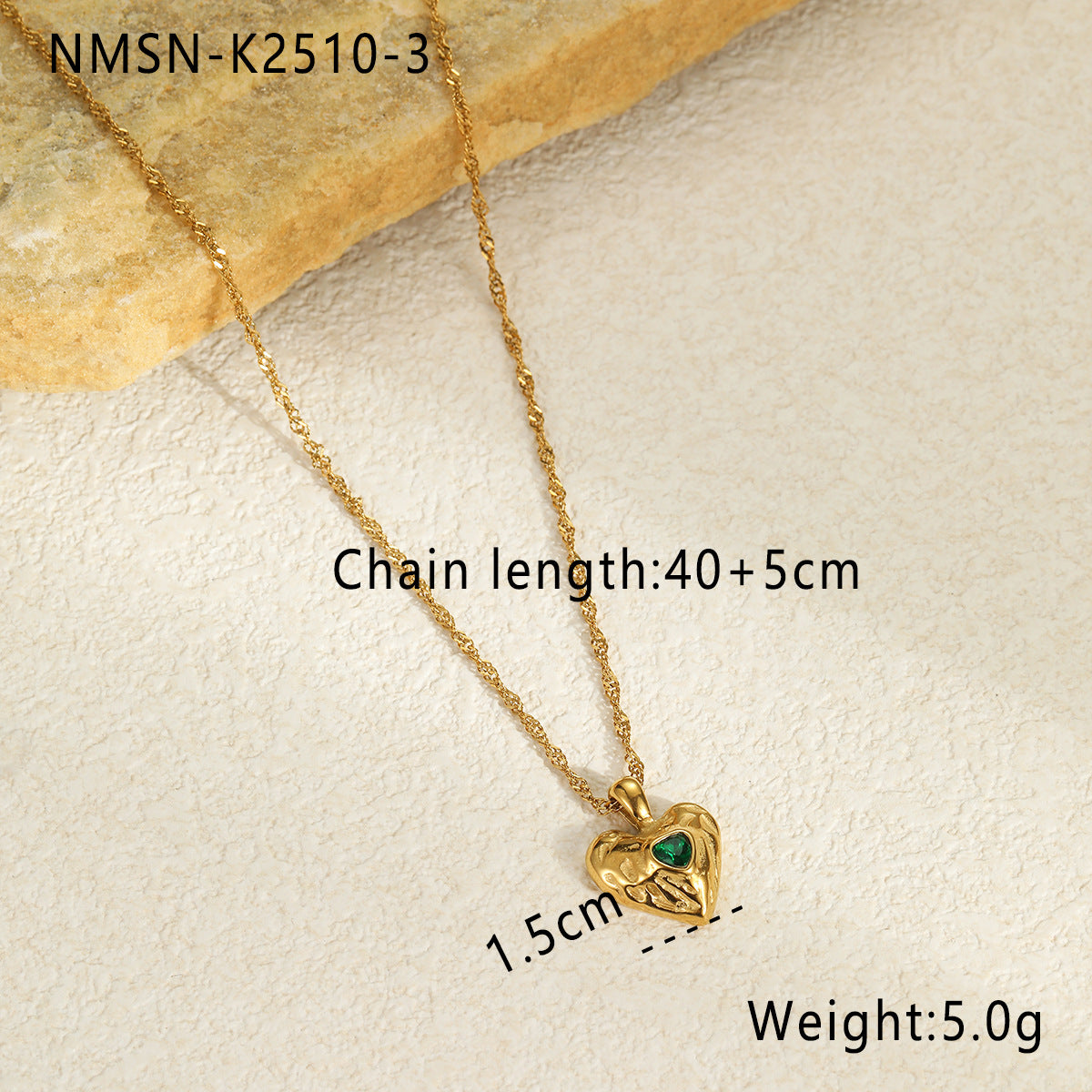 Collana con Pendente a Cuore Martellato e Strass in Acciaio Inossidabile Placcato Oro 18K per Donna