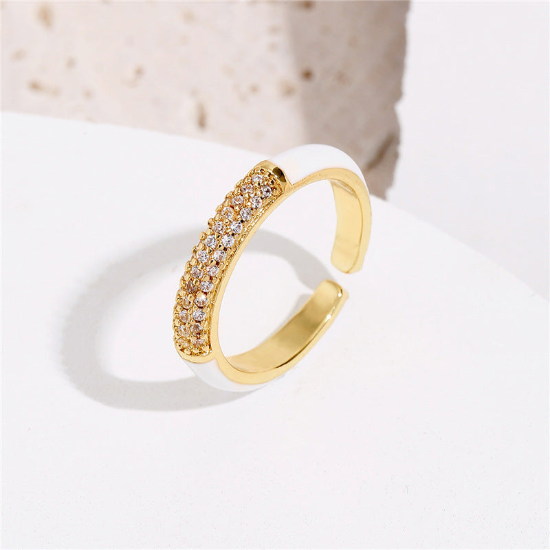 Geometric Micro-pave Cubic Zirconia and Drip Oil Brass Ring for Women