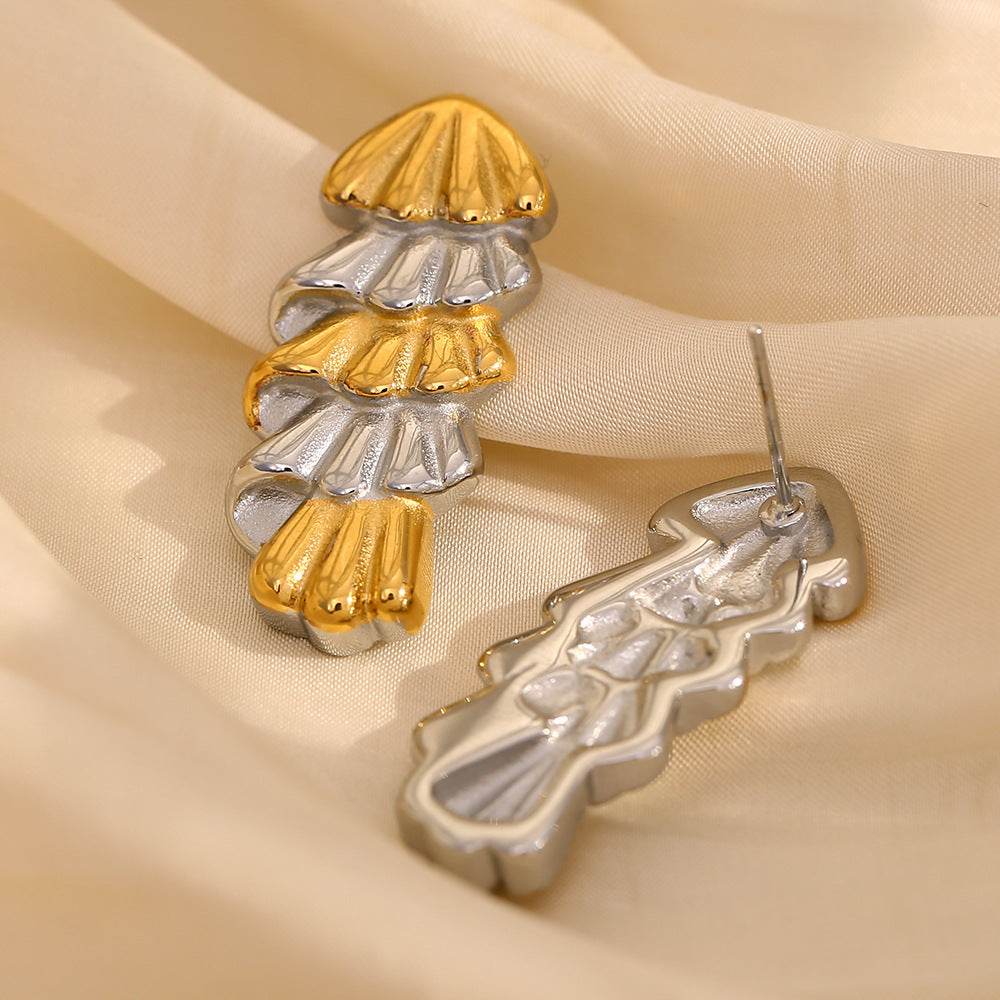 Pendientes de acero inoxidable en forma de árbol de Navidad geométrico de inspiración francesa, chapados en oro de 18 quilates, para mujer