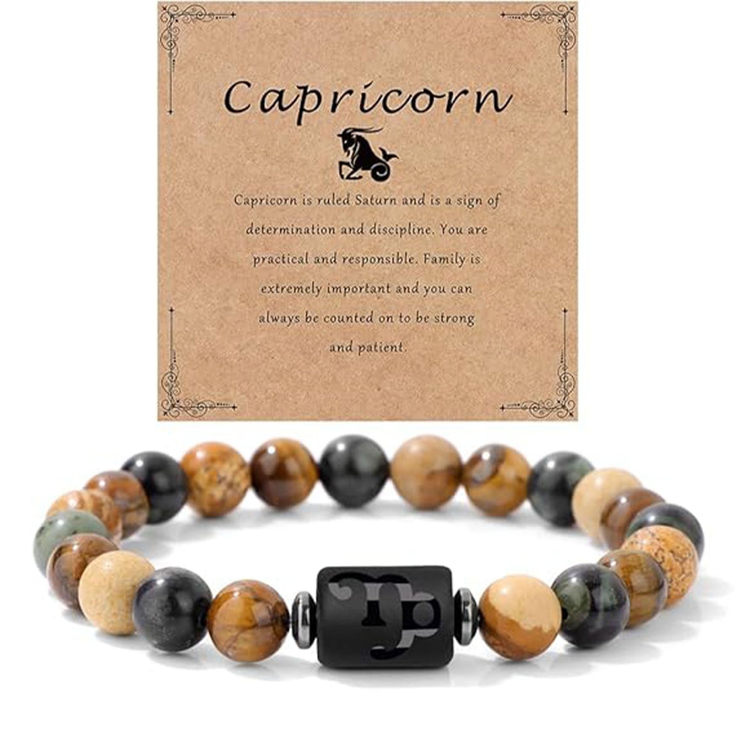 Unisex Natural Stone Zodiac Beaded Bracelet Geometric Elastic String Handmade