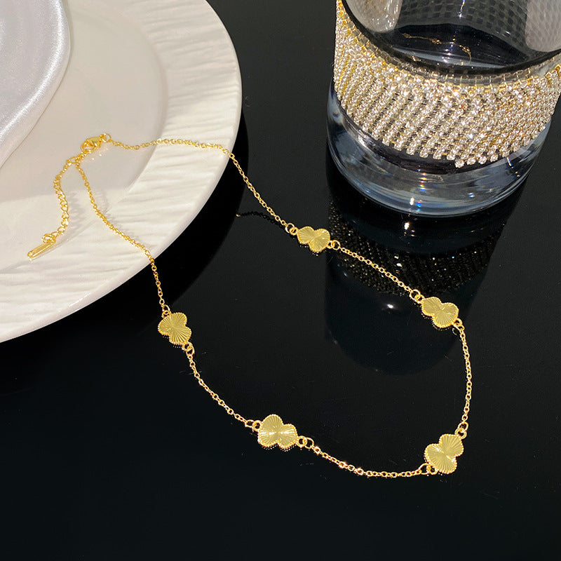 Minimalist Sweet Laser Plated Titanium Steel Floral Gourd Bracelet Necklace