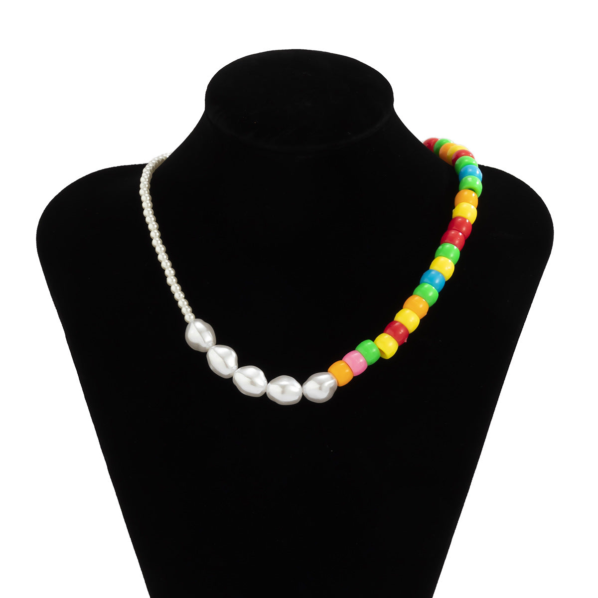 Minimalist Asymmetrical Geometric Resin Clavicle Necklace with Colorful Beads for Women